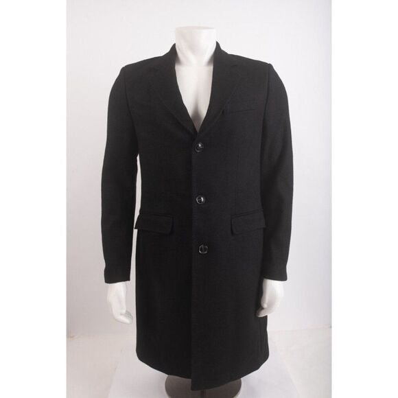 Zara Mens Long Coat Overcoat Italian Wool Blend Black M Medium 3057/331 NWOT - Picture 1 of 7
